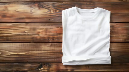 A blank white t-shirt on a wooden table