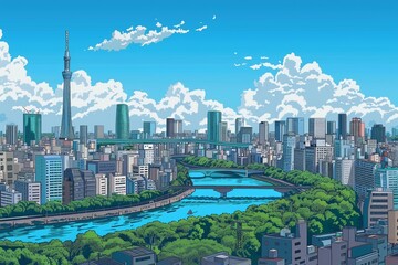 Obraz premium Illustration of Tokyo City in Japan with vibrant colors