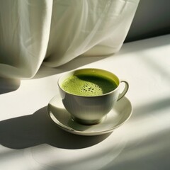 Artisanal Japanese Matcha Latte in a Stylish Cafe