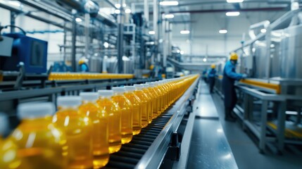 Sleek and modern food packaging production line with yellow plastic. Technology and industrial concept.