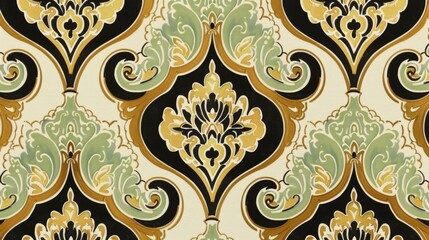 Elegant Vintage Floral Wallpaper Design in Green and Gold Tones