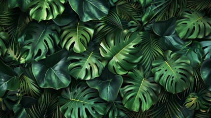 Lush Green Monstera Leaves Pattern for Natural Backgrounds