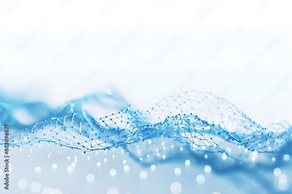 Poster abstract blue connection dots and lines on a white background, depicting a technological network con