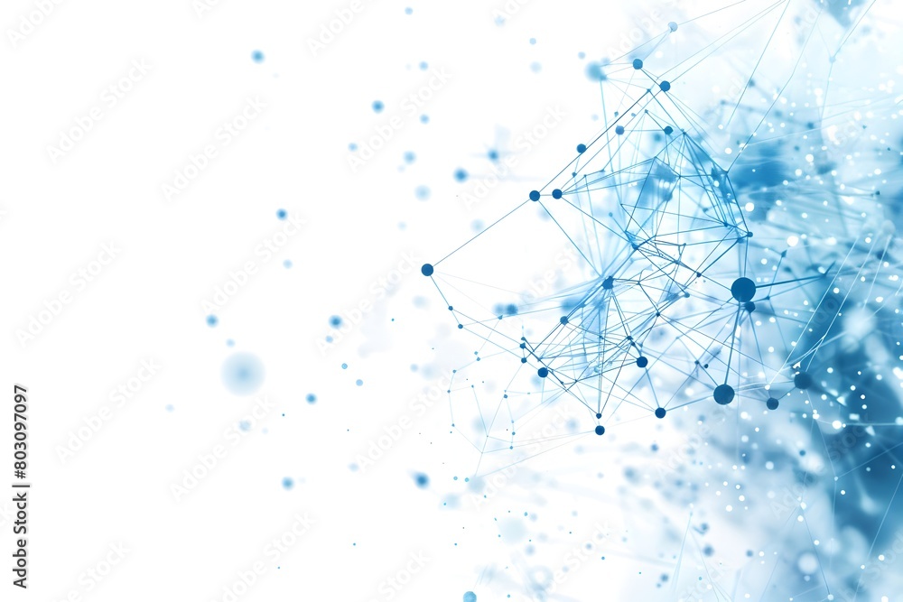Poster abstract blue connection structure on a white background, technology and network concept with dots a
