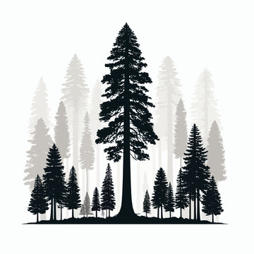 Redwood tree silhouette vector illustration white background