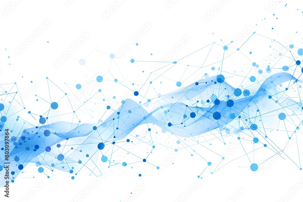 Poster abstract technology background with a network connection of dots and lines, blue on a white backgrou
