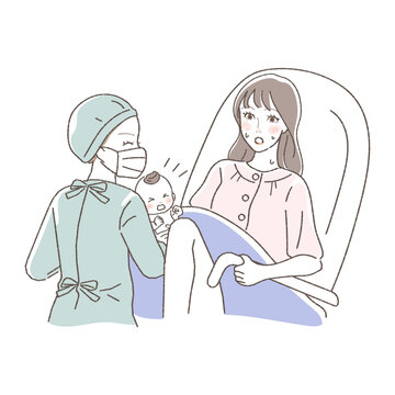 woman giving birth, baby, medical staff clip art preview