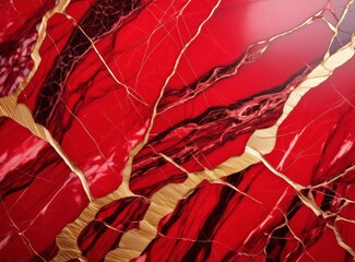 Vibrant red marble with striking gold fissures, ideal for bold and luxurious design elements