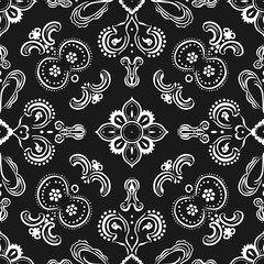 Seamless black bandana patterns vector image, Repeating black and white flower design