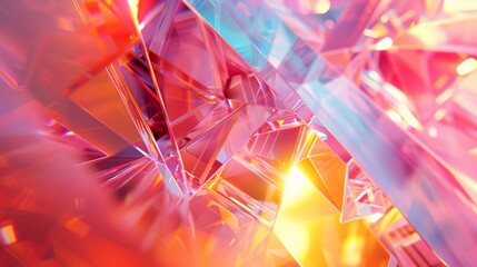 Abstract background with cubes of different shapes and sizes, a pink, purple and blue color palette, glowing light effects, detailed texture of the crystal surfaces, soft focus, macro lens