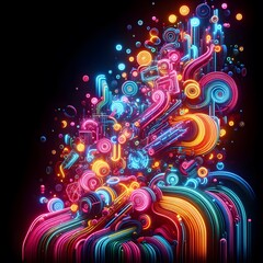 Neon Cascade features abstract colorful shapes cascading display of vibrant neon colors