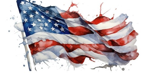 July 4th is Independence Day of the United States of America, watercolor illustration on white background
