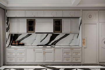 Interior house, kitchen features white cabinet and cupboard