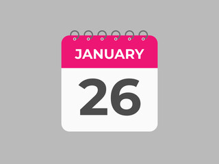 january 26 calendar reminder. 26 january daily calendar icon template. Calendar 26 january icon Design template. Vector illustration
