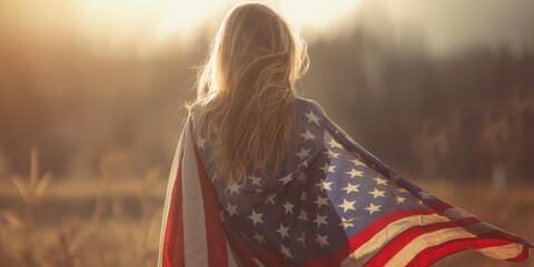 Girl with the flag of America.July 4 is Independence Day of the United States of America. 