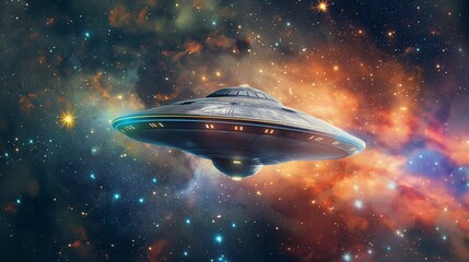 Obraz premium Futuristic spaceship traveling through a star-filled galaxy. Space exploration and science fiction concept.