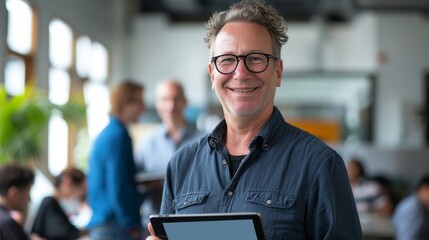 Fototapeta premium Smiling Man with Digital Tablet