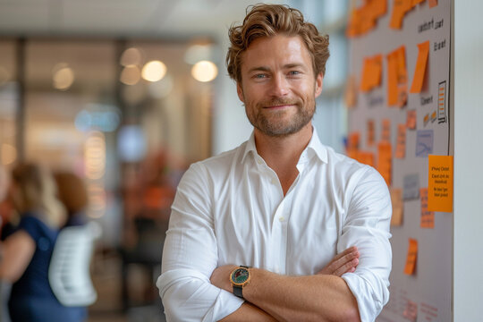 A confident sales manager leading a team training session on sales techniques and customer relationship management, their coaching and mentorship empowering sales reps to excel