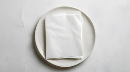 A white plate with a blank card on it