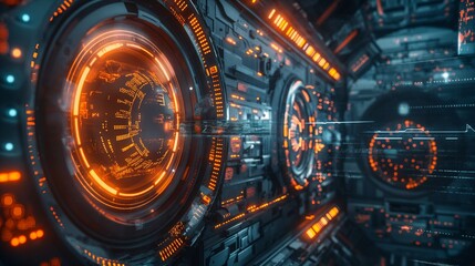 Futuristic Digital Tunnel with Glowing Elements