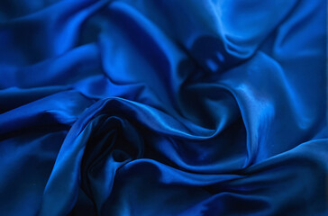 Obraz premium A Close-up View of Luxurious Rippled Blue Silk Fabric, Evoking Calmness and Sophistication, Perfect as an Abstract Background. ai generated