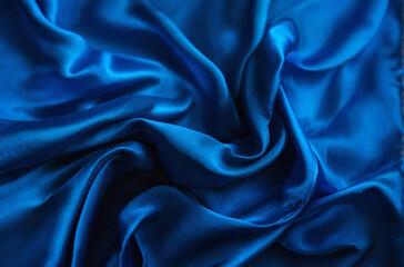 Fototapeta premium A Close-up View of Luxurious Rippled Blue Silk Fabric, Evoking Calmness and Sophistication, Perfect as an Abstract Background. ai generated
