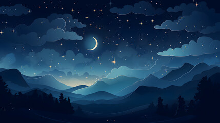 Obraz premium Digital calm night stars and moon abstract art design graphic poster web page PPT background