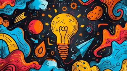 A light bulb in a colorful abstract background.