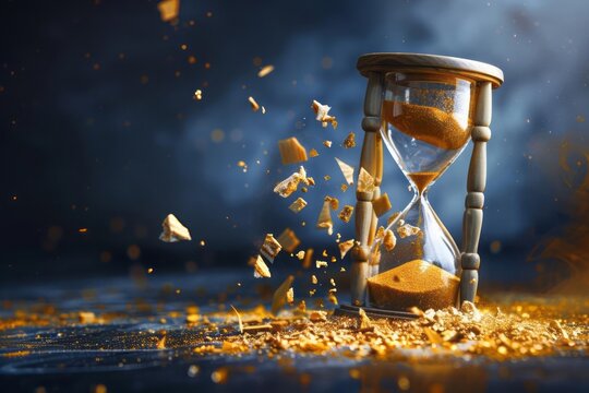 A broken hourglass with sand stuck at the top, symbolizing the stagnation of time in depression