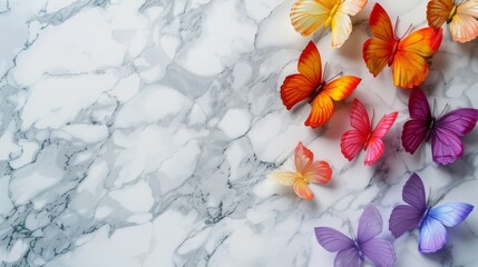 Colorful butterflies on a marble background
