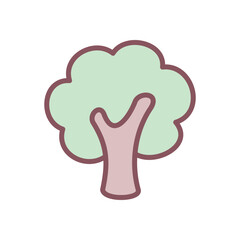 Cute tree icon. Hand drawn illustration of a green forest tree isolated on a white background. Vector 10 EPS.
