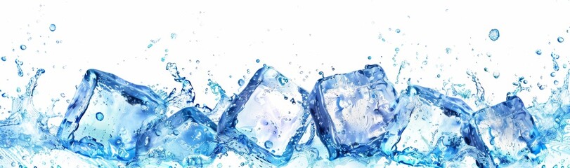 A_clear_blue_ice_cube_with_splashes_of_water_isolated 