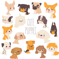 Vector Cartoon Set with Funny Puppies on White Background