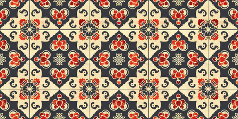 Naklejka premium Japanese Floral Clouds Seamless Pattern: A traditional Japanese pattern 