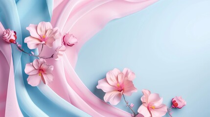 Abstract background with beautiful flowers and blue colored waves,
