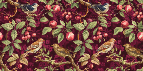 Spring Birds on Tree, Perfect for Cards, vintage Birds  Patterns, vintage botanical background,  vintage wallpaper, botanical background