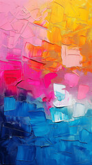 Colorful abstract painting with textured brushstrokes. Artistic creativity, vibrant expressionism...
