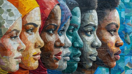 A mosaic of six women of different ethnicities and cultures.