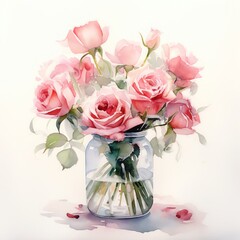 Fototapeta premium A beautiful bouquet of pink roses in a glass vase. The perfect gift for any occasion!