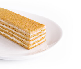 Napoleon slice cake of puff pastry with cream