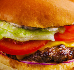 Appetizing cheeseburger close up or macro