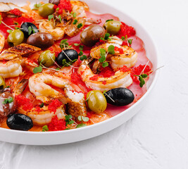 Appetizing seafood platter on white plate