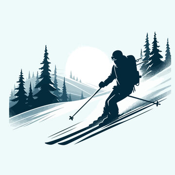 skier silhouette skiing snowy mountain scene clip art preview