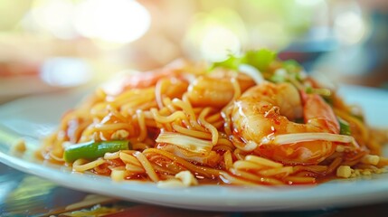 Asian noodles or char kuey teow. Delicious Asian food concept