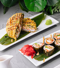Fresh sushi platter on modern table setting