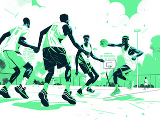 Green basketball illustration on white background