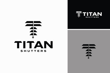 Initial Letter T with Shutter Blinds for Interior Indoor Office Window modern logo design