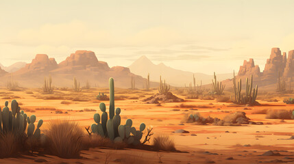 Digital desert cacti dunes illustration abstract art design graphic poster background