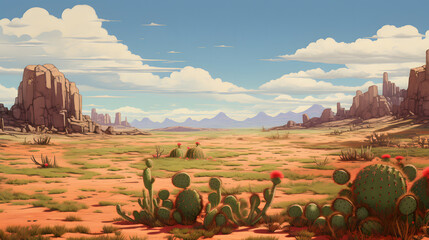 Digital desert cacti dunes illustration abstract art design graphic poster background