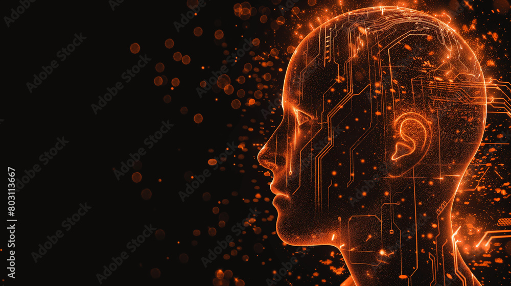 Poster technical background with silhouettes of men vector scientific illustration artificial intelligence 